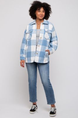 Blue Plaid Brushed Long Shacket sold by Pinkblush