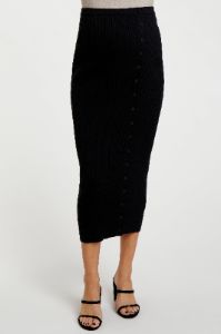 Black Rib Knit Side Button Maternity Maxi Skirt sold by Pinkblush