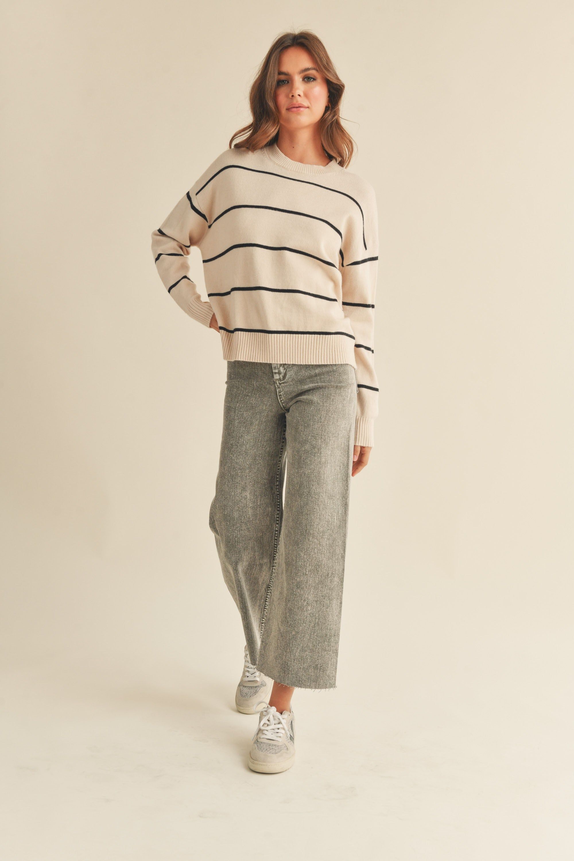 Beige Striped Basic Sweater sold by Pinkblush product image thumbnail 4