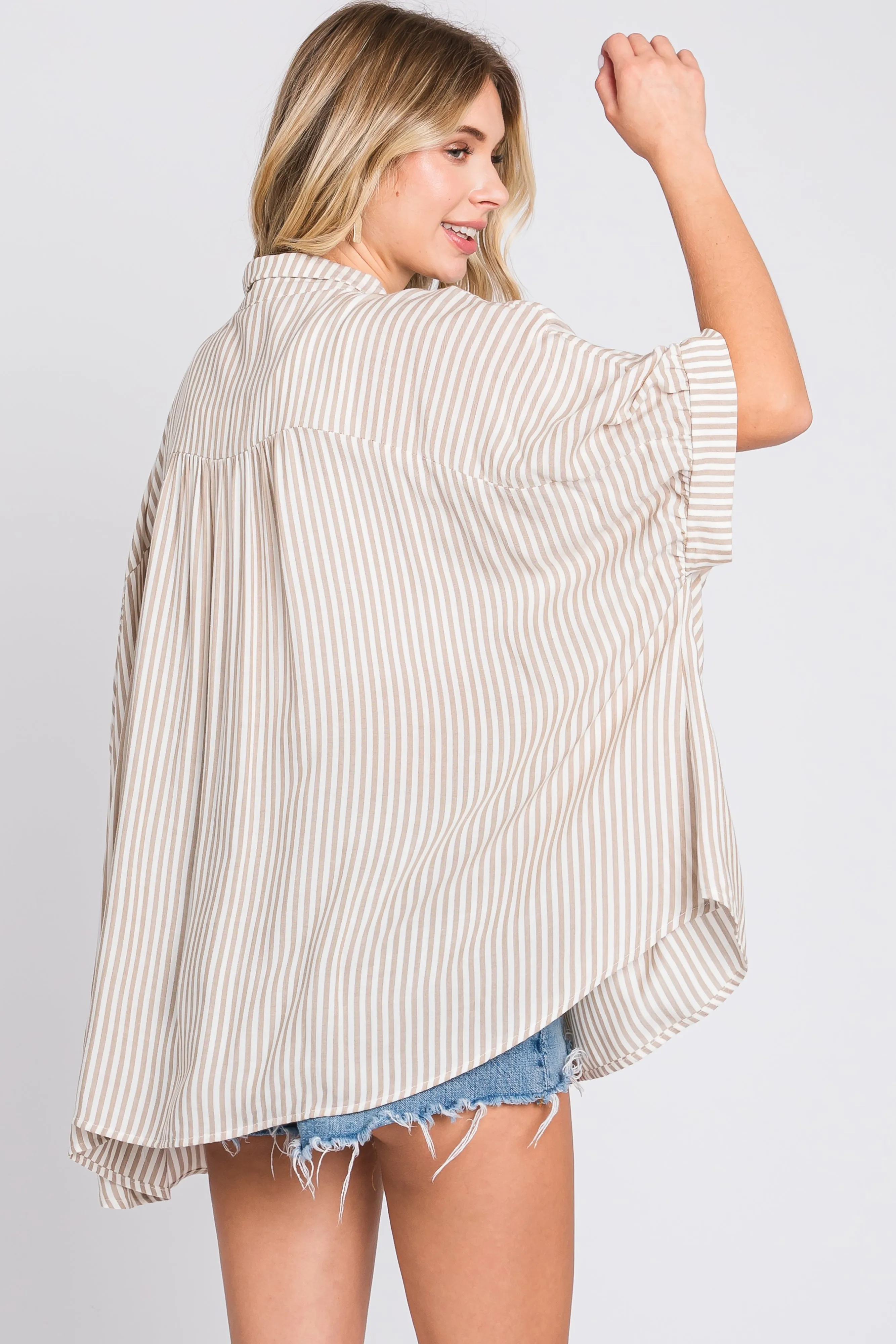 Taupe Striped Button Up Dolman Top sold by Pinkblush product image thumbnail 3