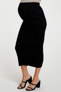 Black Rib Knit Side Button Maternity Maxi Skirt sold by Pinkblush