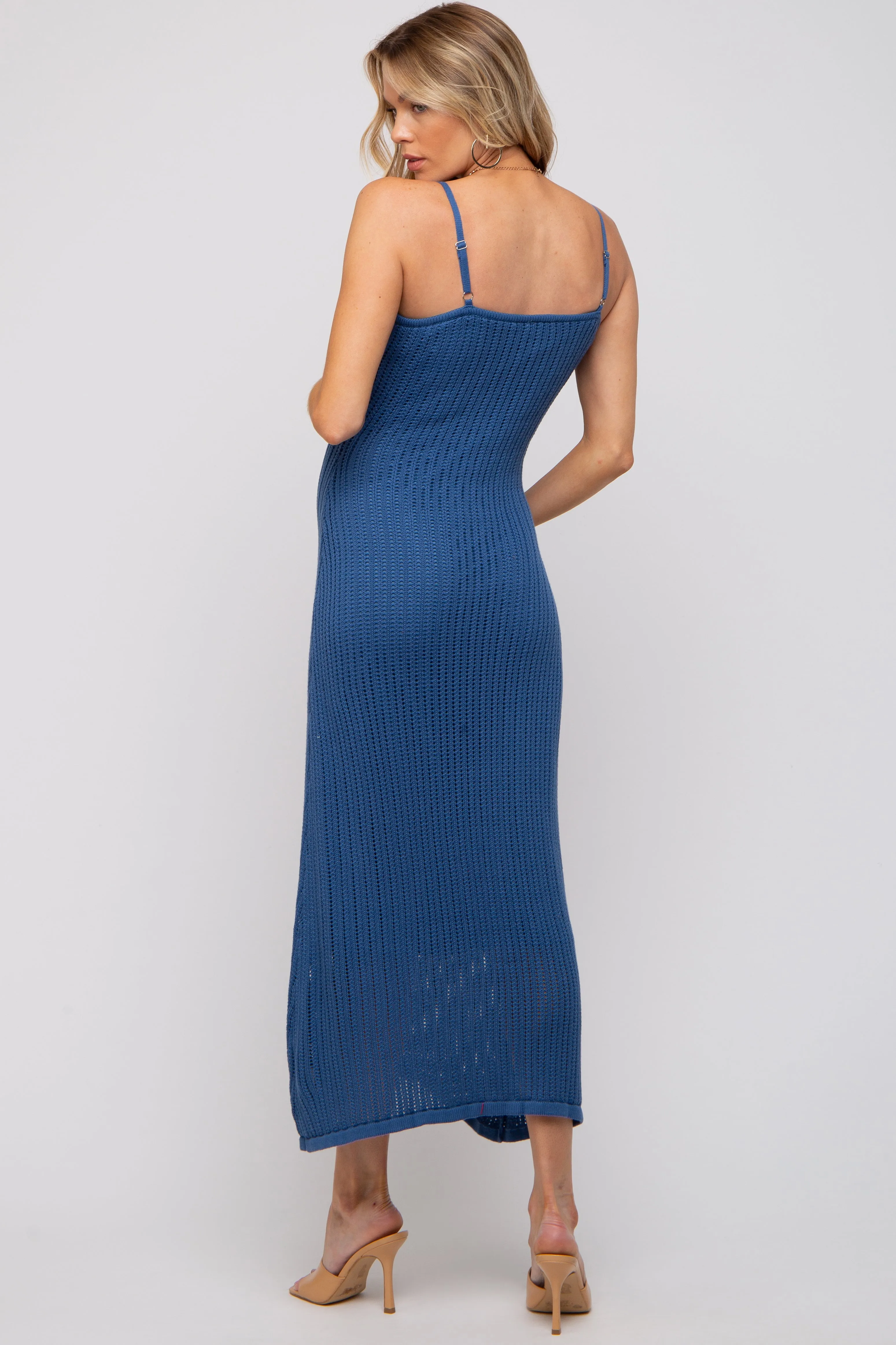 Navy Open Knit Crochet Maternity Midi Dress sold by Pinkblush product image thumbnail 3