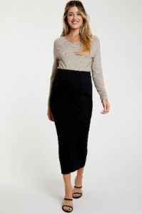 Black Rib Knit Side Button Maternity Maxi Skirt sold by Pinkblush