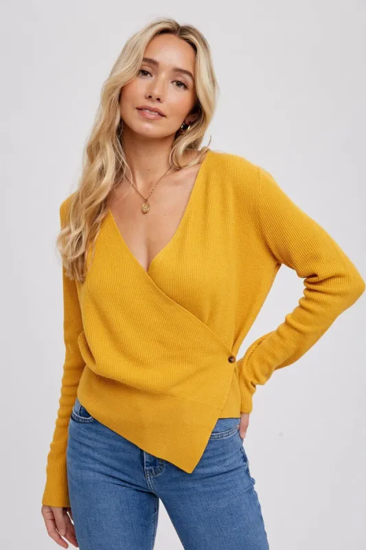 Mustard Surplice Wrap Pullover sold by Pinkblush