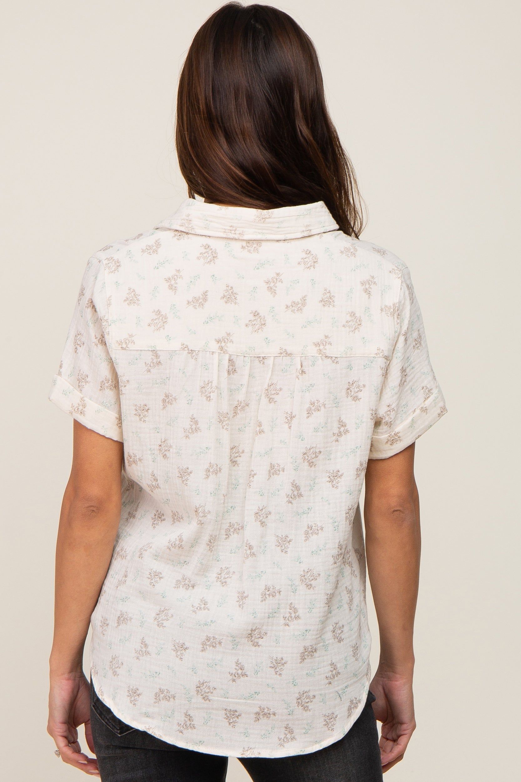 Cream Floral Gauze Short Sleeve Maternity Top sold by Pinkblush product image thumbnail 2