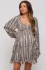 Black Floral Stripe Smocked Long Sleeve Maternity Dress sold by Pinkblush