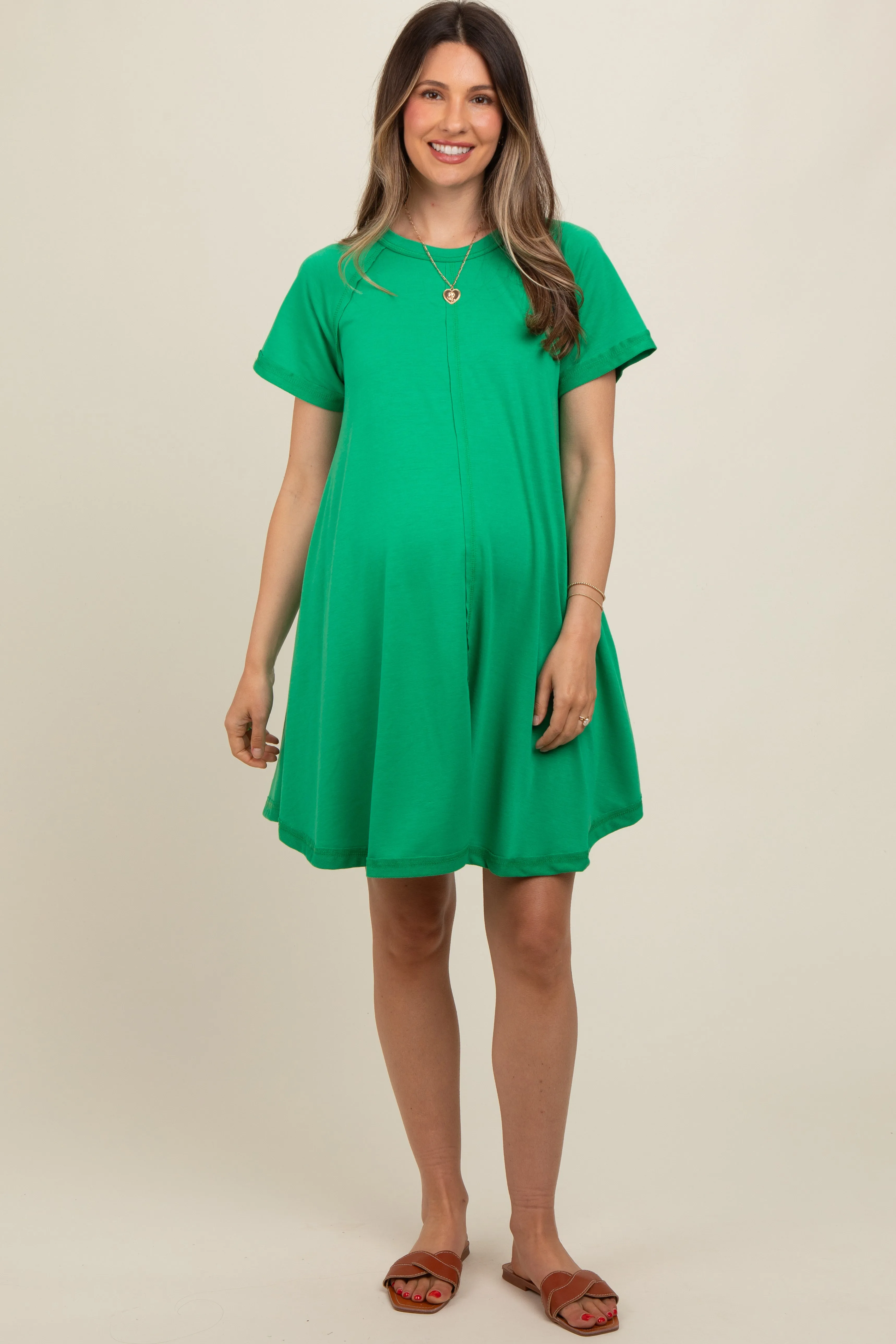 Green Solid T-shirt Maternity Mini Dress sold by Pinkblush product image thumbnail 2