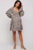 Black Floral Stripe Smocked Long Sleeve Maternity Dress sold by Pinkblush