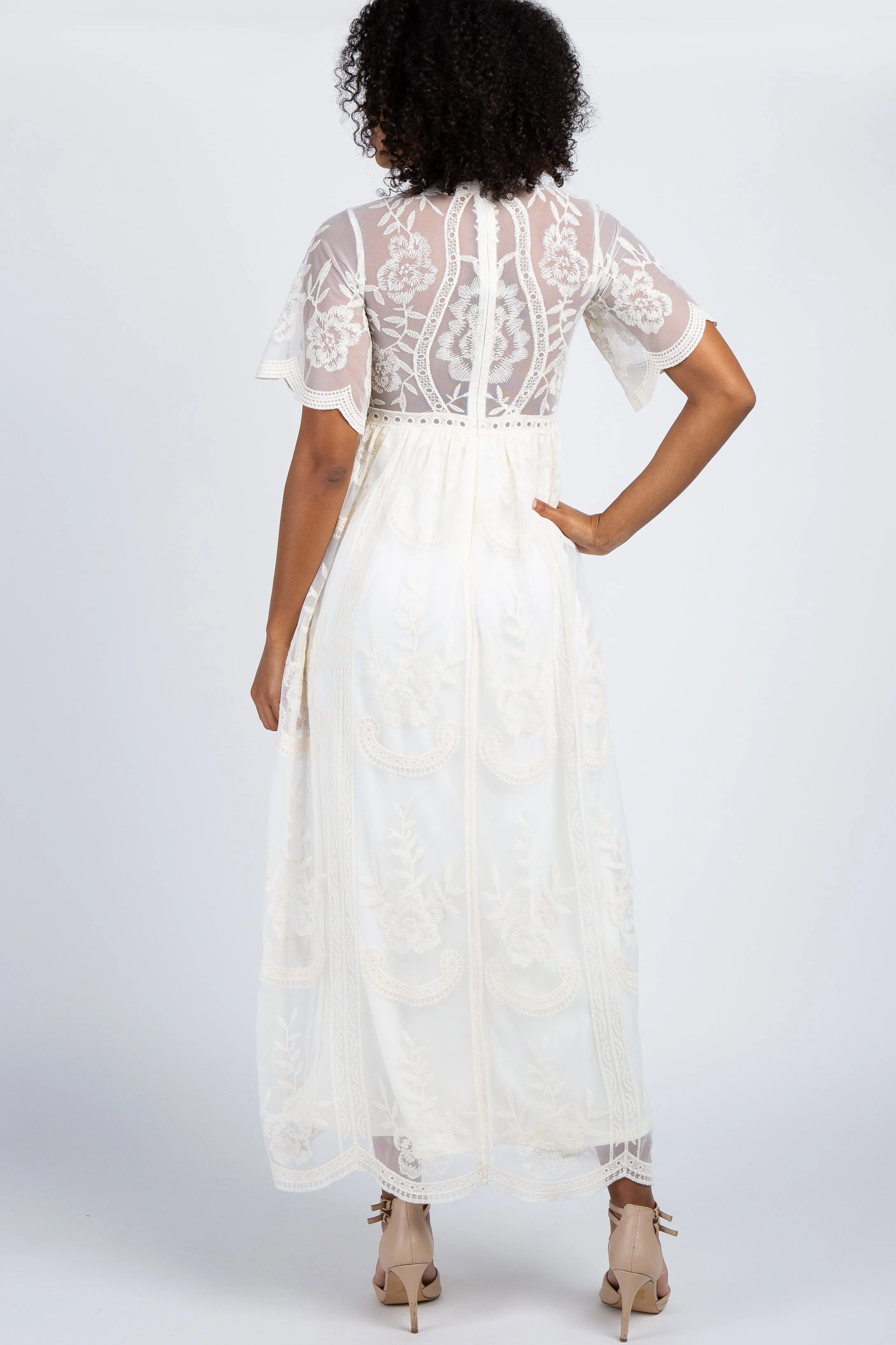 PinkBlush Cream Lace Mesh Overlay Maxi Dress sold by Pinkblush product image thumbnail 3