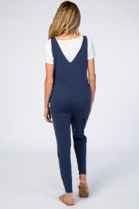Navy V-Neck Maternity Jumpsuit sold by Pinkblush