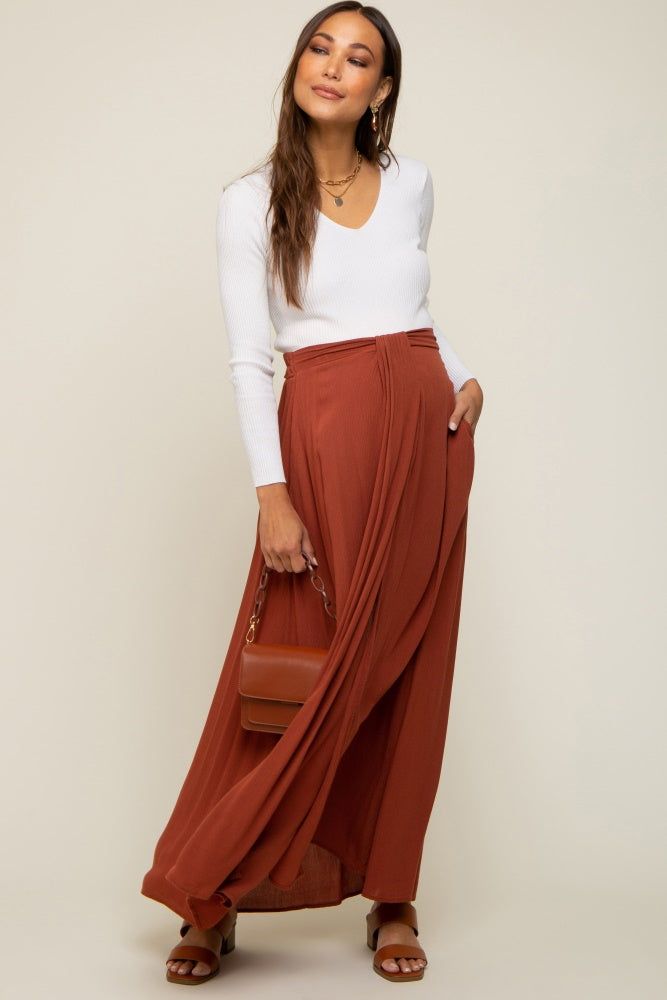 Rust Side Slit Maternity Maxi Skirt sold by Pinkblush