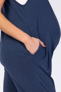 Navy V-Neck Maternity Jumpsuit sold by Pinkblush