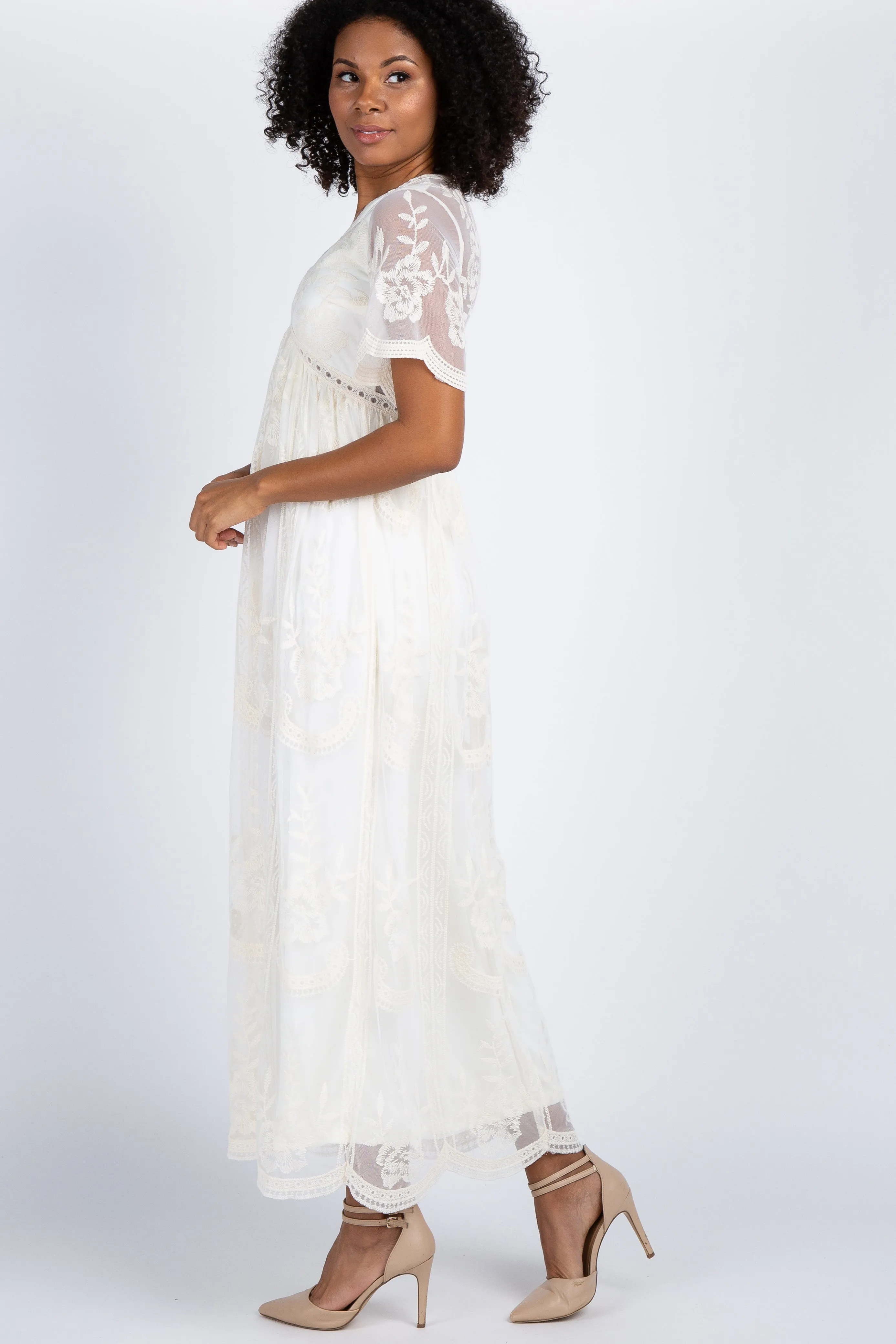 PinkBlush Cream Lace Mesh Overlay Maxi Dress sold by Pinkblush product image thumbnail 2