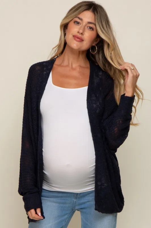 Navy Open Knit Long Dolman Sleeve Maternity Cardigan sold by Pinkblush