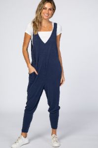 Navy V-Neck Maternity Jumpsuit sold by Pinkblush