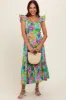 Green Floral Ruffle Shoulder Smocked Maternity Midi Dress sold by Pinkblush