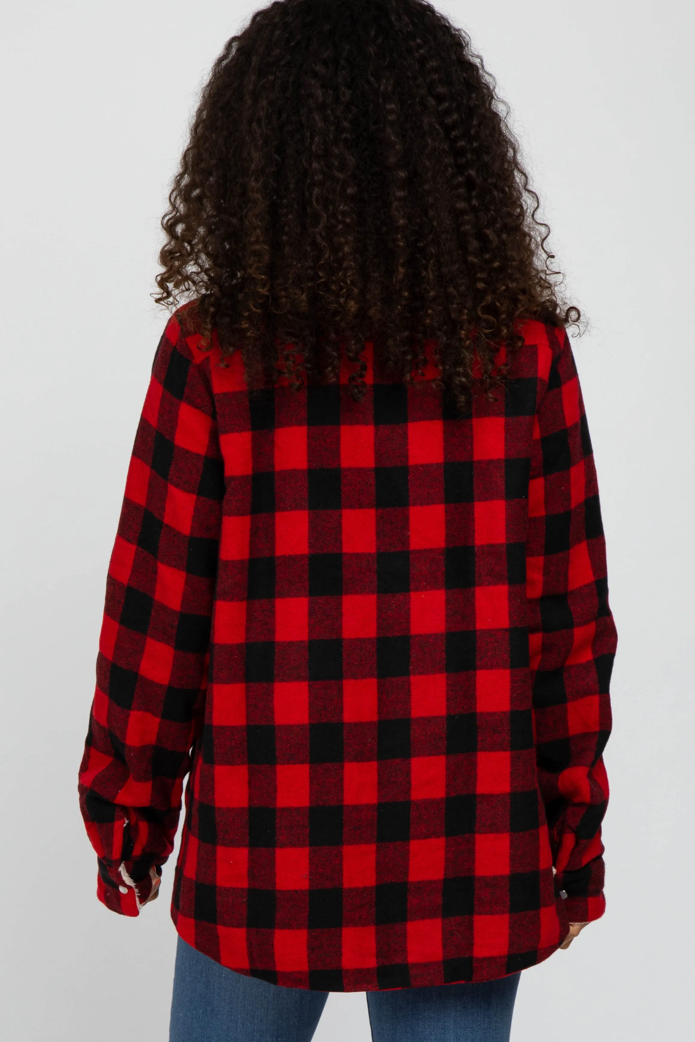 Red Black Plaid Sherpa Lined Jacket sold by Pinkblush product image thumbnail 4