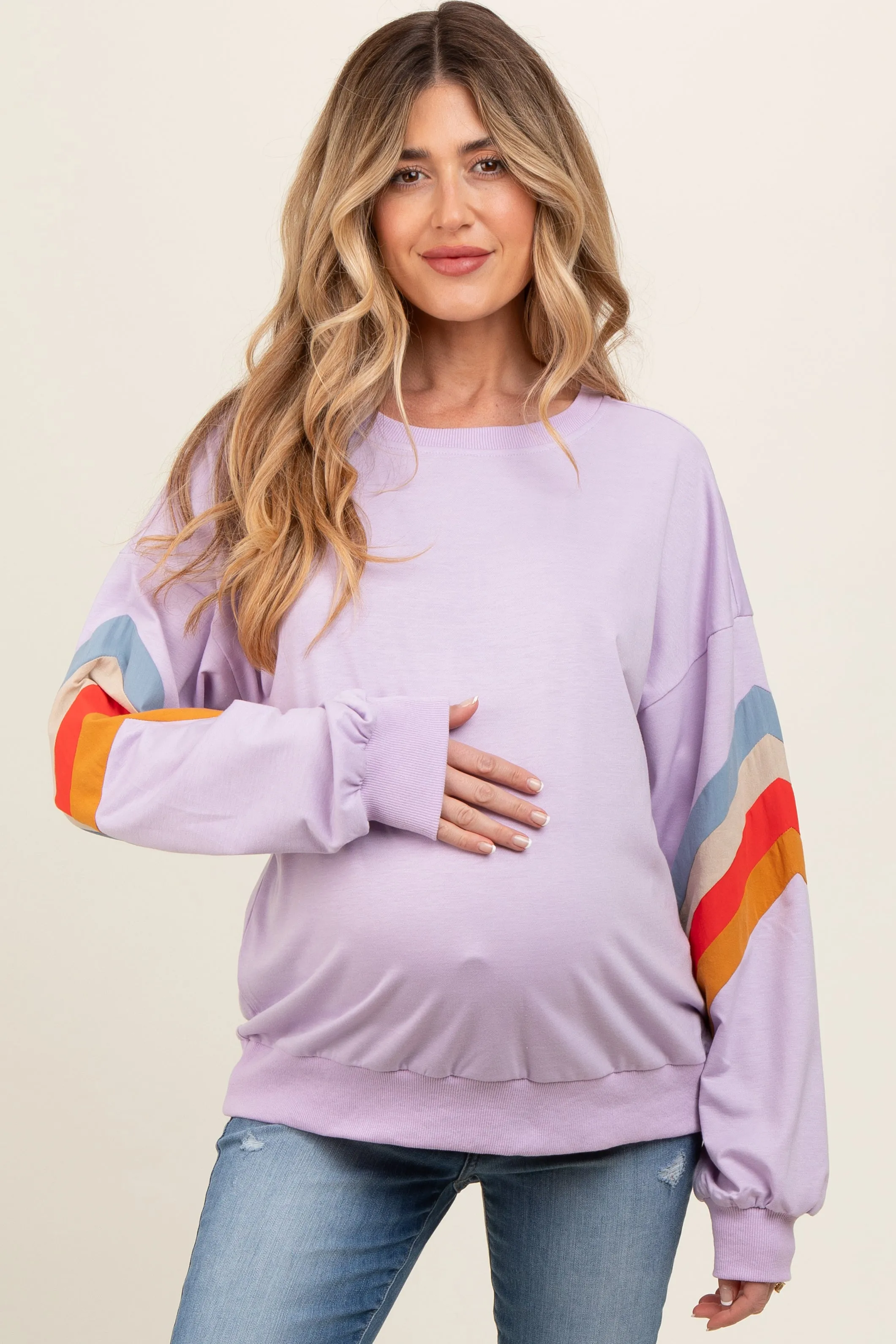 Lavender Banded Bottom Terry Maternity Pullover sold by Pinkblush