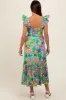 Green Floral Ruffle Shoulder Smocked Maternity Midi Dress sold by Pinkblush