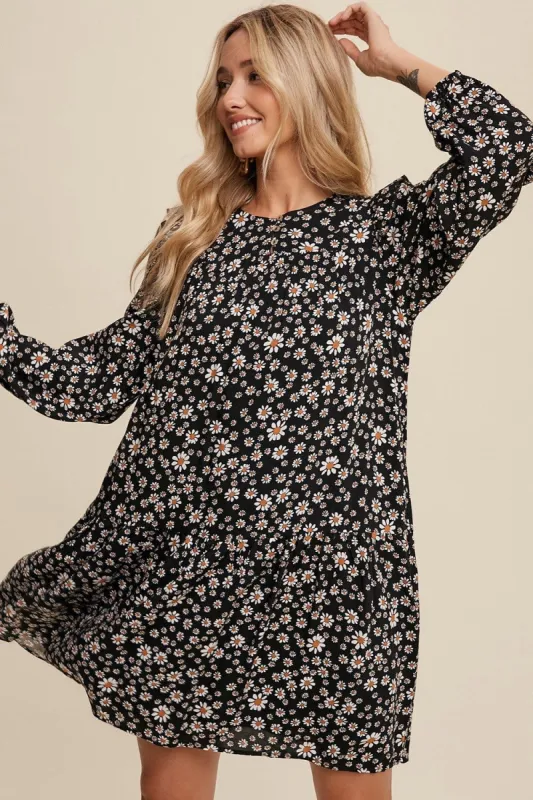 Black Ditzy Flower Print Ruffle Detailed Mini Dress sold by Pinkblush