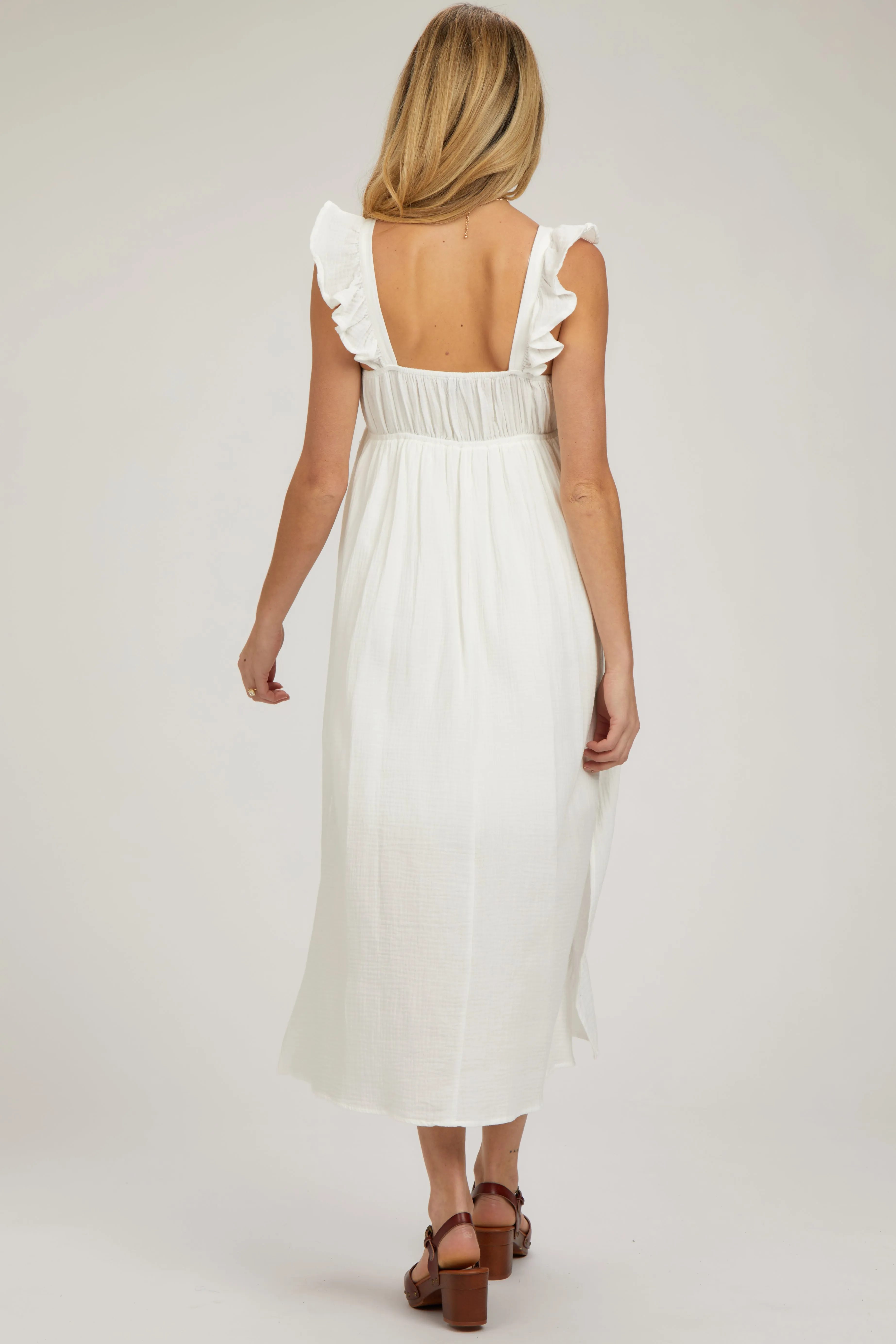 White Ruffle Strap Maternity Midi Dress sold by Pinkblush product image thumbnail 3