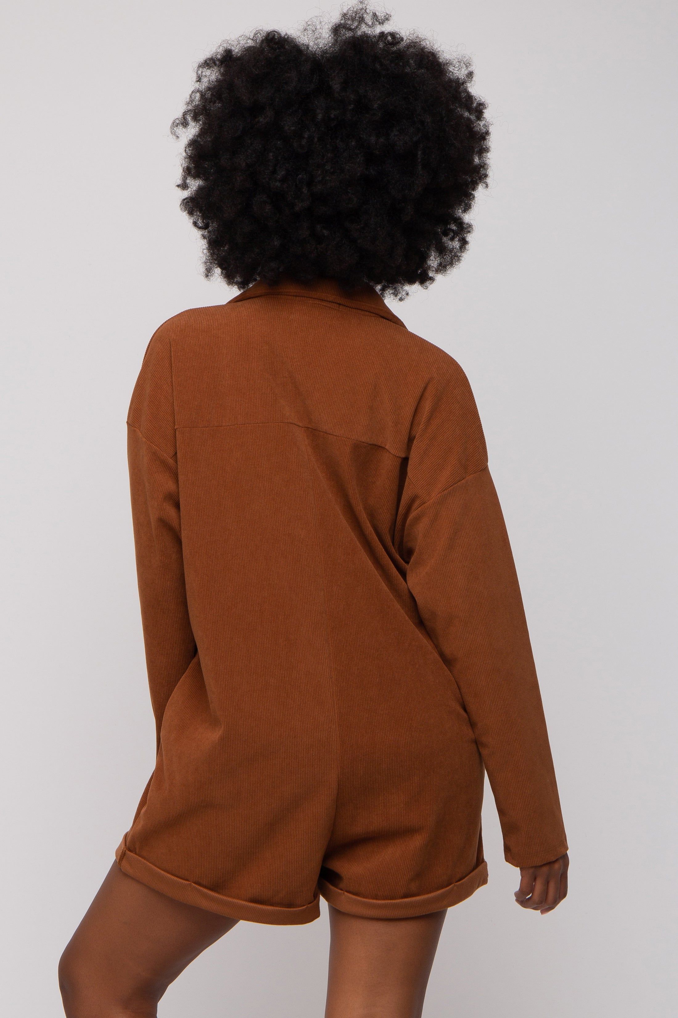 Camel Corduroy Button Up Front Pocket Romper sold by Pinkblush product image thumbnail 3