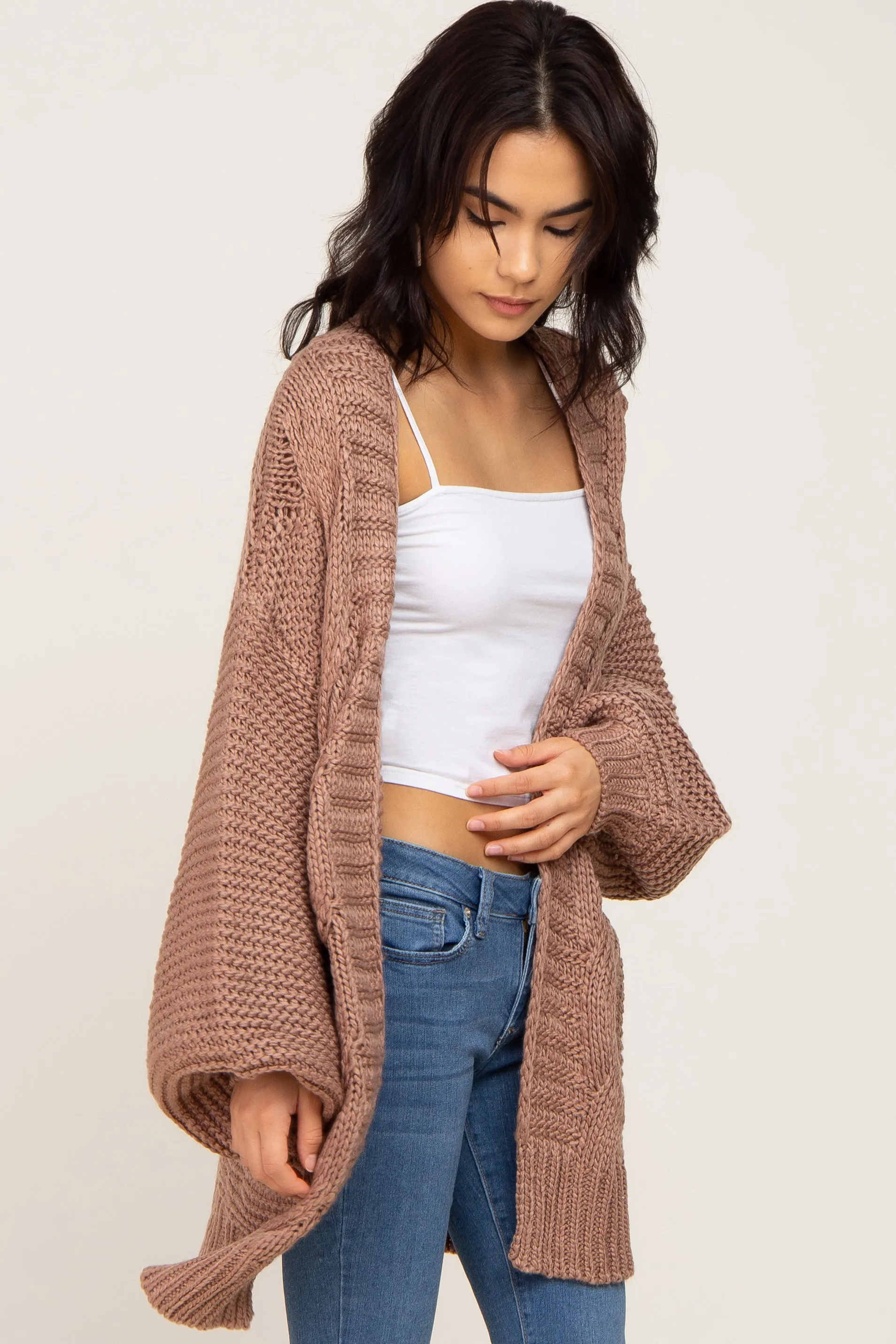 Brown Cable Knit Front Pocket Cardigan sold by Pinkblush product image thumbnail 2