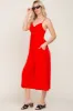 Red Sleeveless Ruched Drawstring Jumpsuit sold by Pinkblush