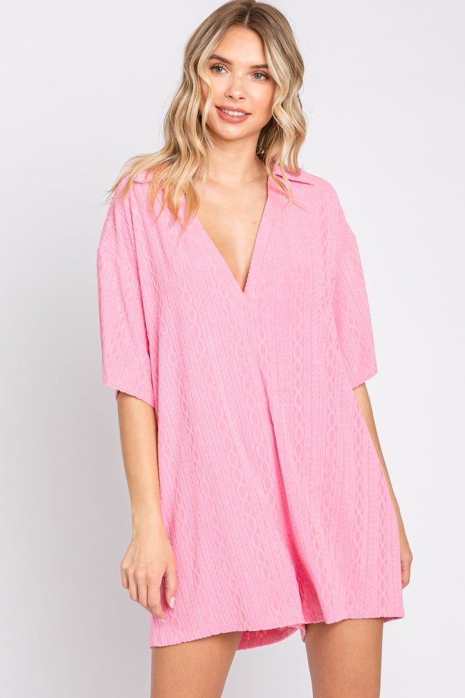 Pink Terry Cloth Collared Romper sold by Pinkblush