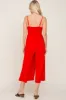 Red Sleeveless Ruched Drawstring Jumpsuit sold by Pinkblush