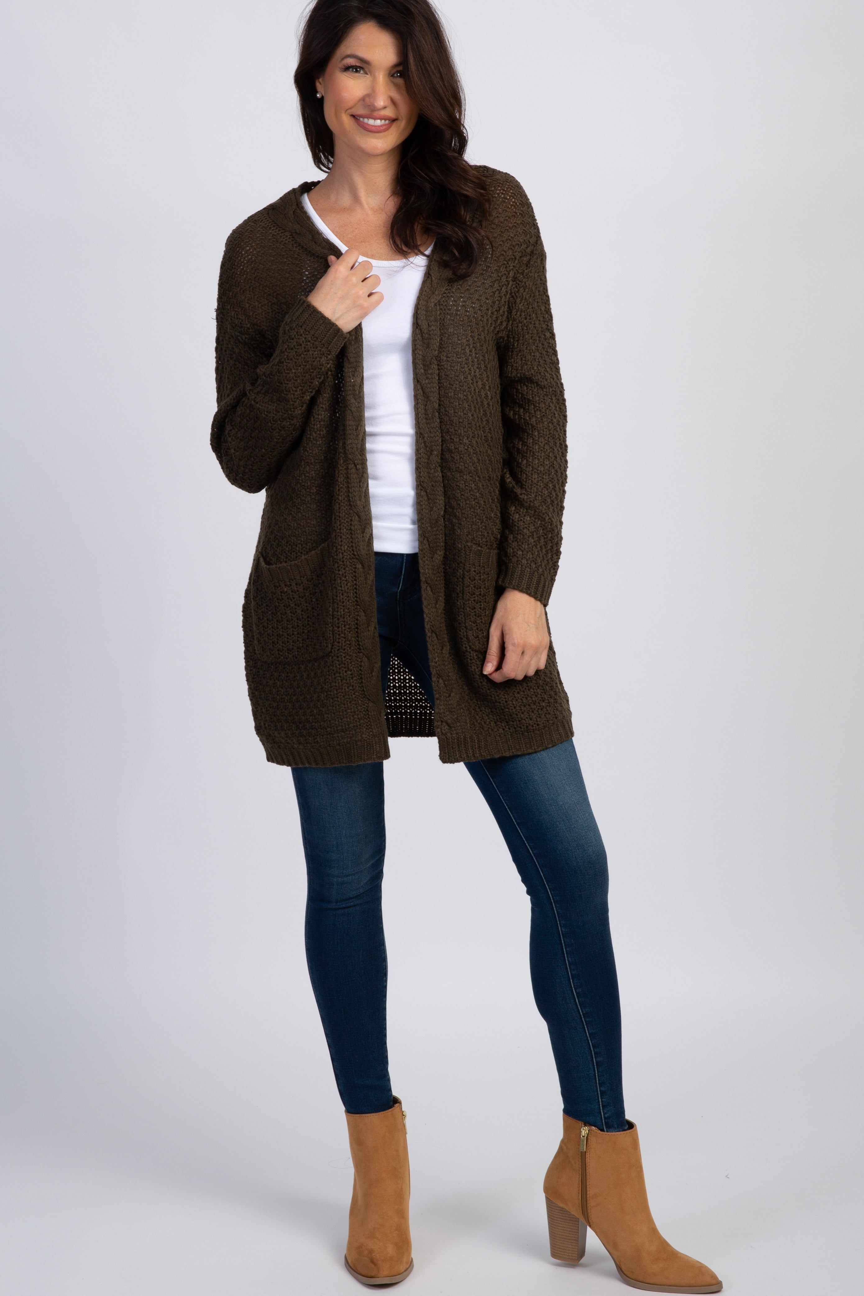 Olive Cable Knit Cardigan sold by Pinkblush product image thumbnail 4