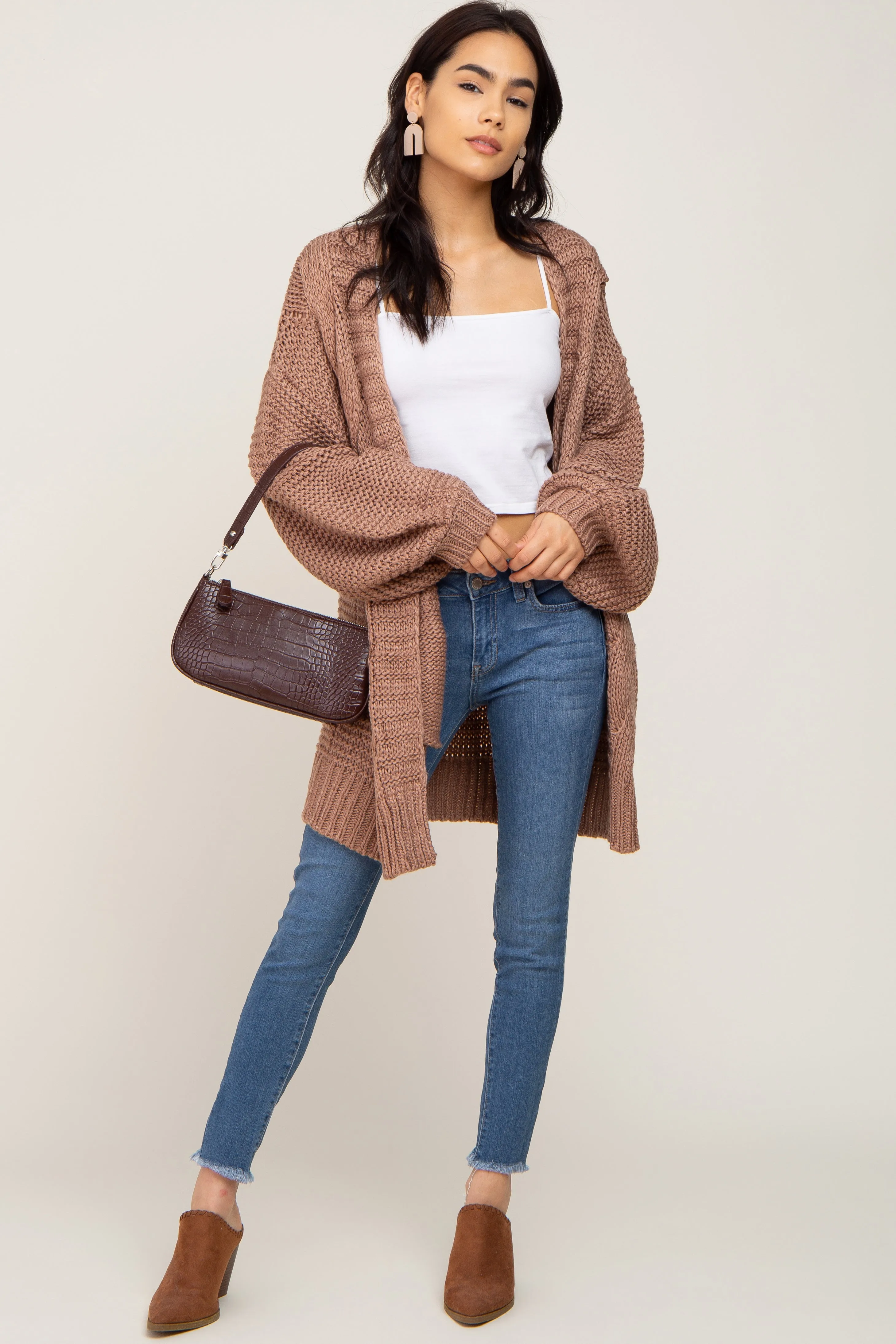 Brown Cable Knit Front Pocket Cardigan sold by Pinkblush product image thumbnail 4