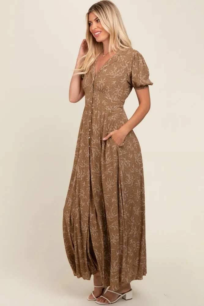 Brown Floral Button Down Maxi Dress sold by Pinkblush product image thumbnail 4