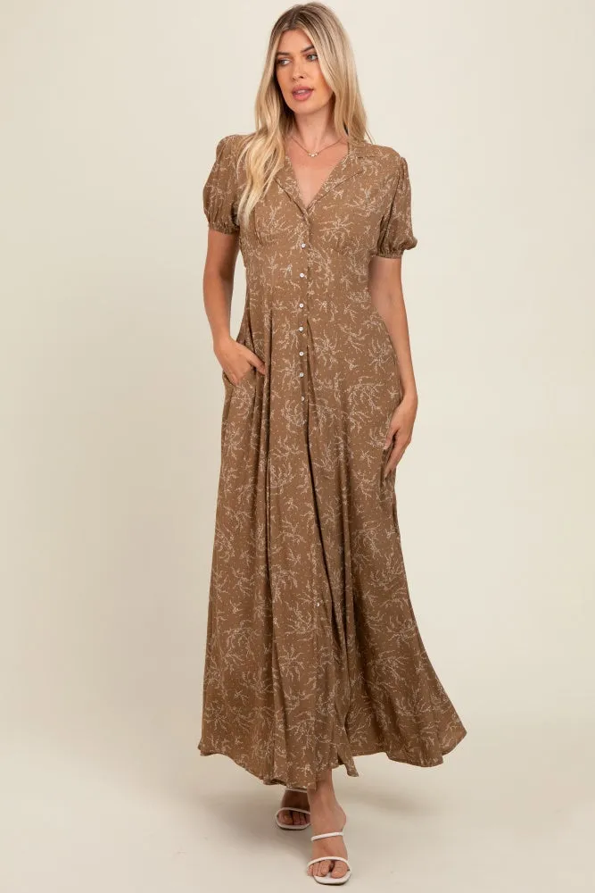 Brown Floral Button Down Maxi Dress sold by Pinkblush