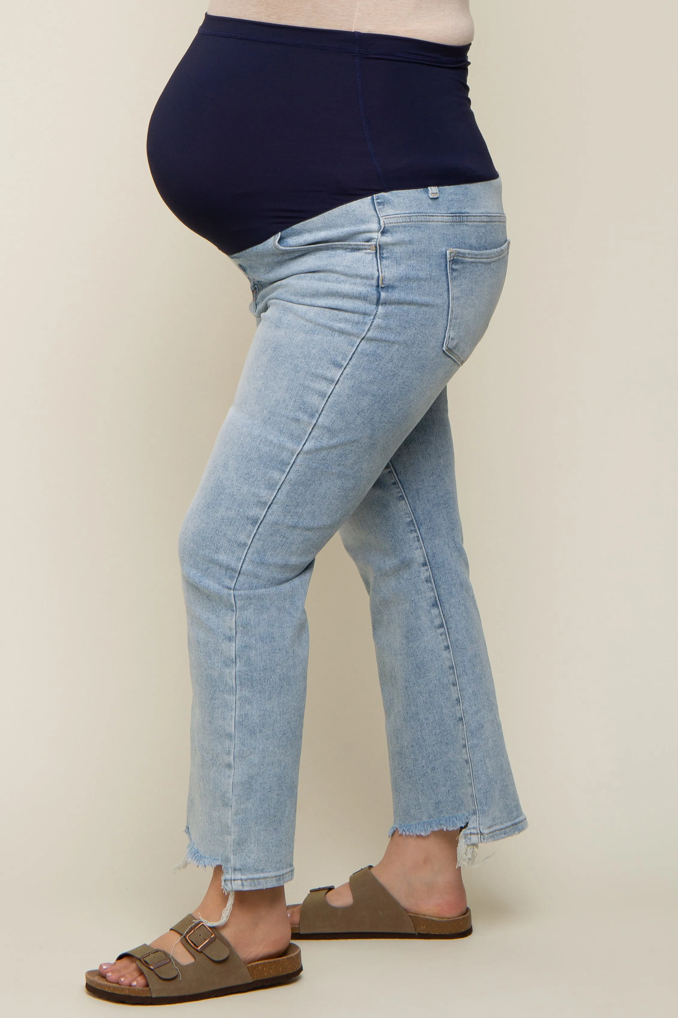 Light Blue Flare Distressed Hem Maternity Plus Jeans sold by Pinkblush product image thumbnail 3