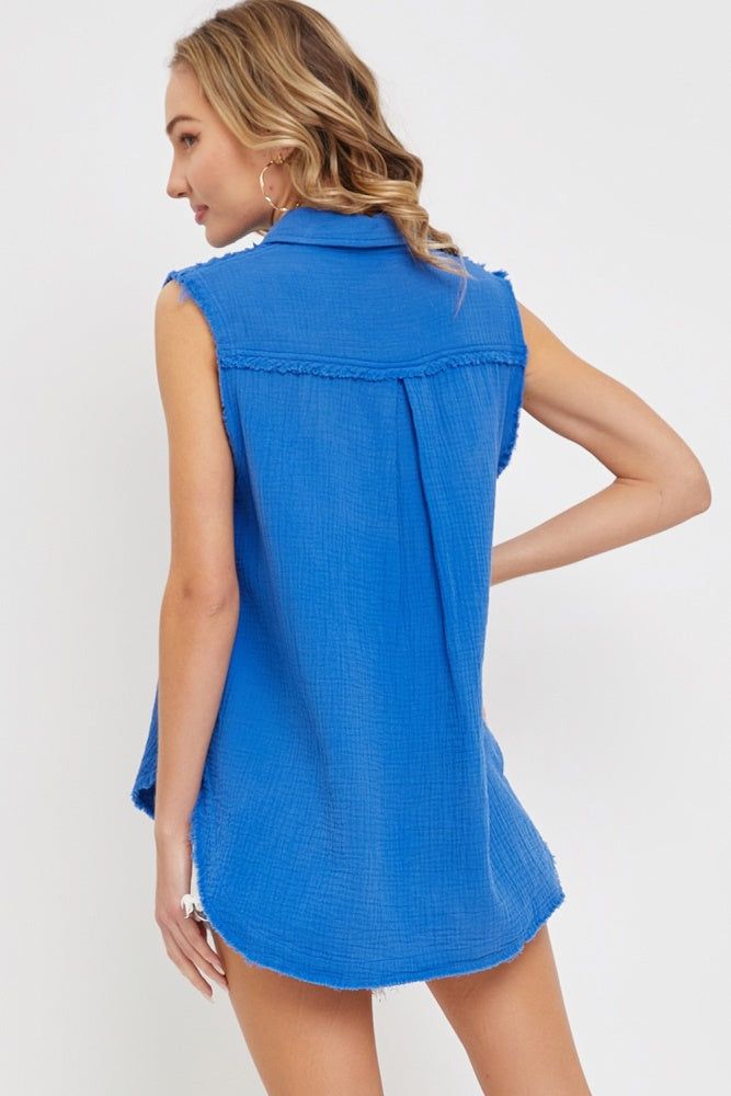 Blue Washed Cotton Gauze Shirt sold by Pinkblush product image thumbnail 3