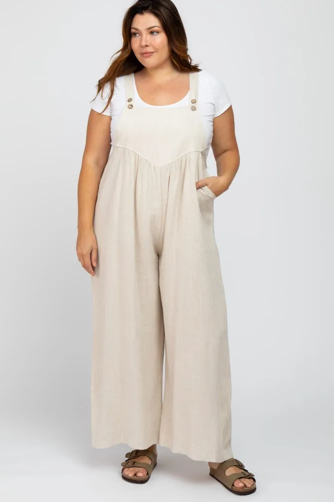 Beige Linen Plus Overalls sold by Pinkblush