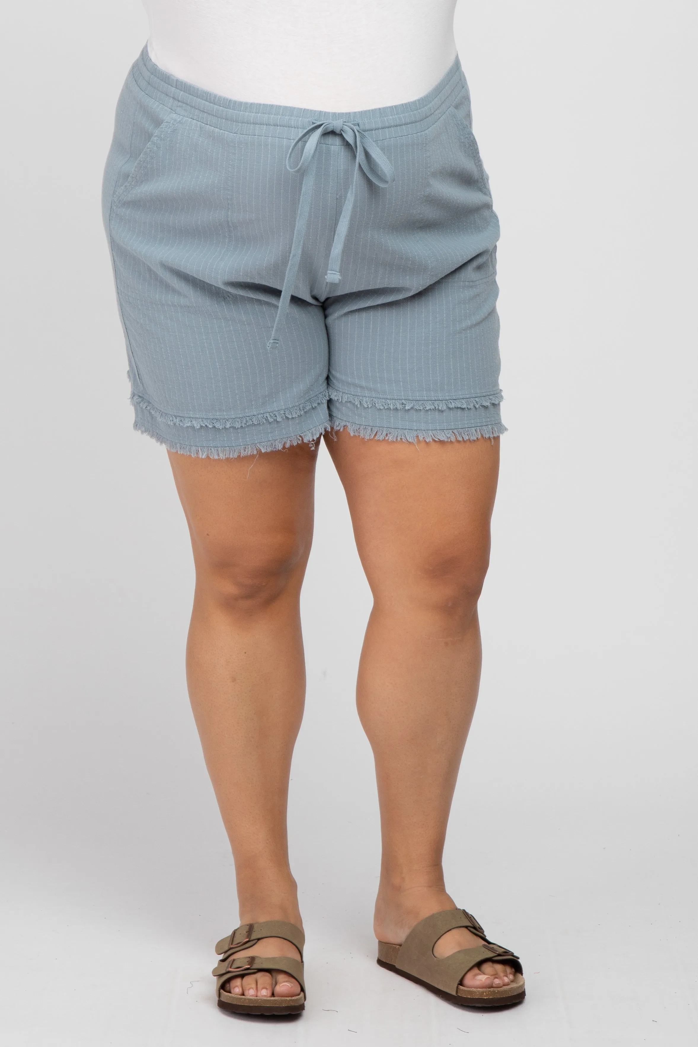 Light Blue Striped Fringe Hem Maternity Plus Shorts sold by Pinkblush product image thumbnail 2