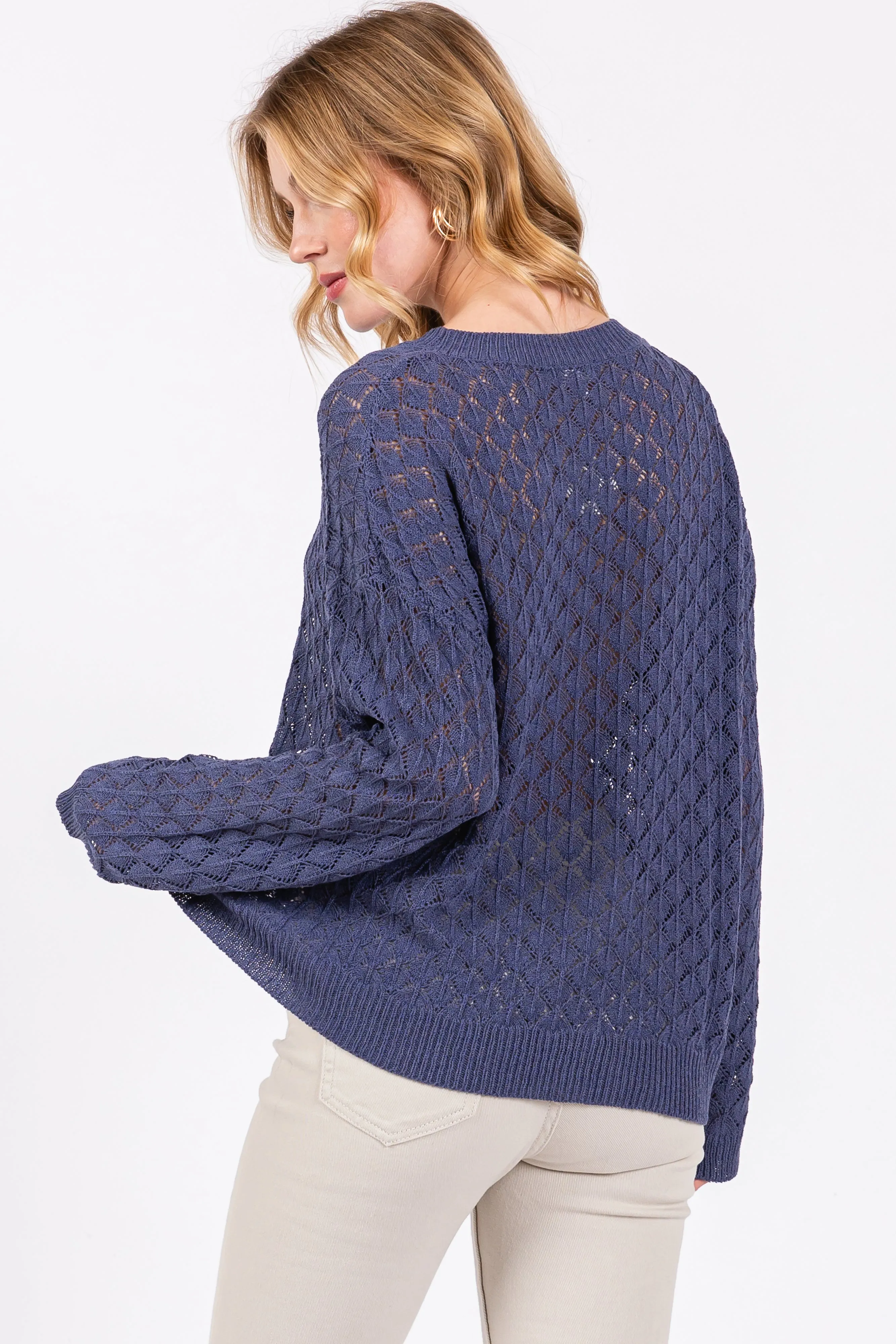 Navy Diamond Open Knit Top sold by Pinkblush product image thumbnail 3