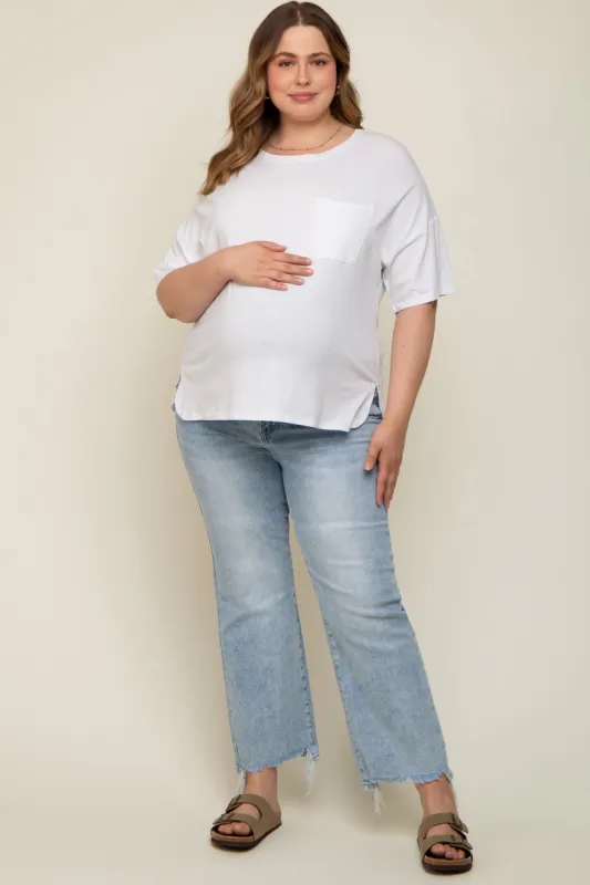 Light Blue Flare Distressed Hem Maternity Plus Jeans sold by Pinkblush