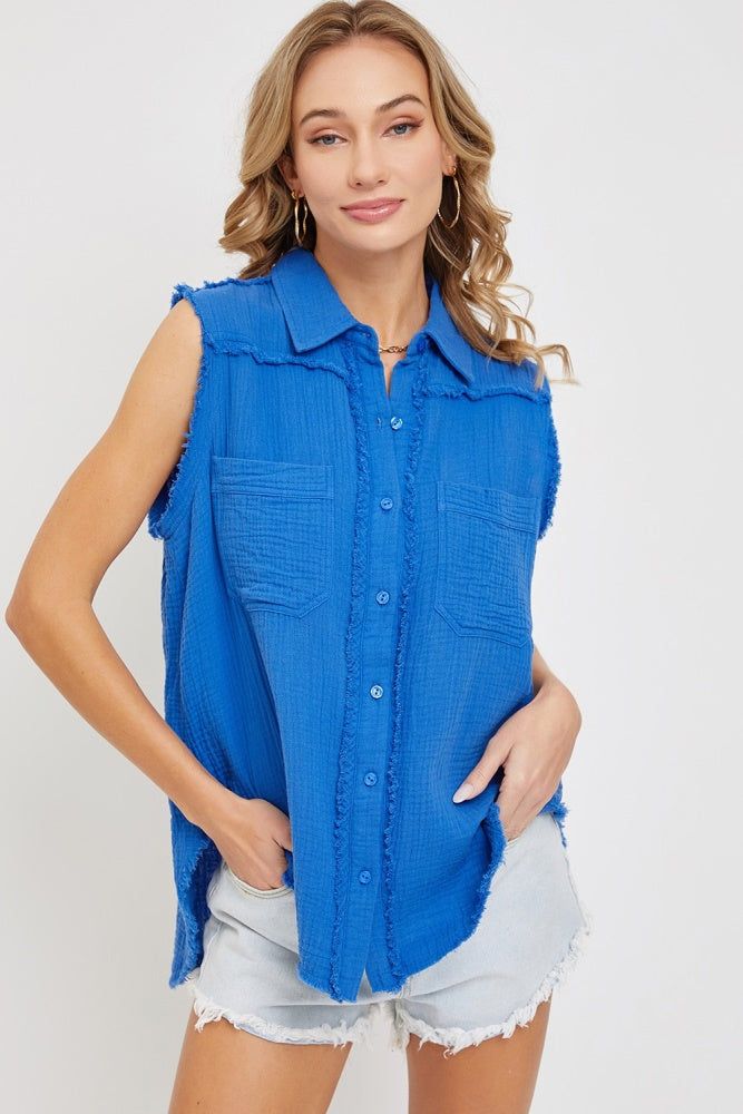 Blue Washed Cotton Gauze Shirt sold by Pinkblush