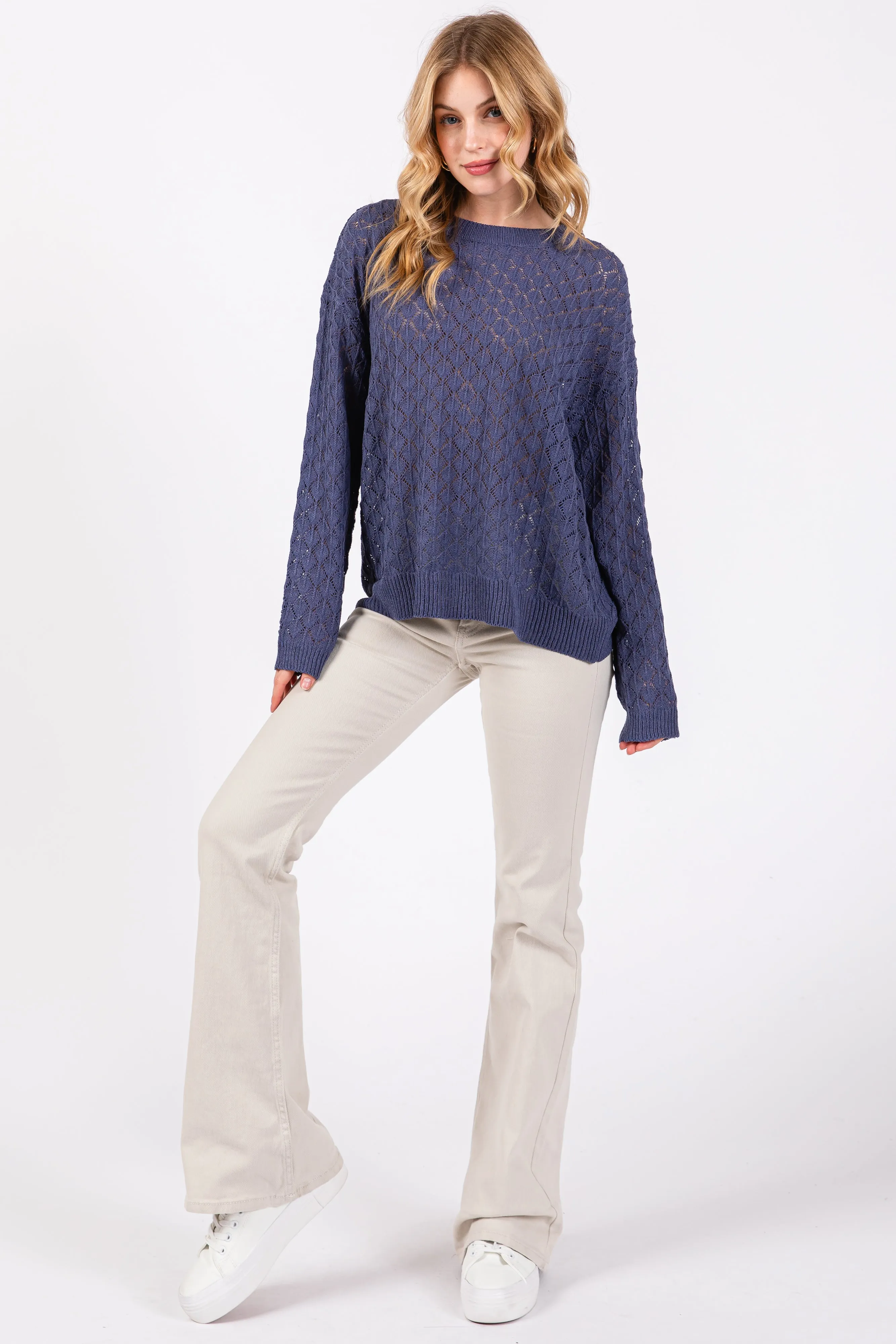Navy Diamond Open Knit Top sold by Pinkblush product image thumbnail 4