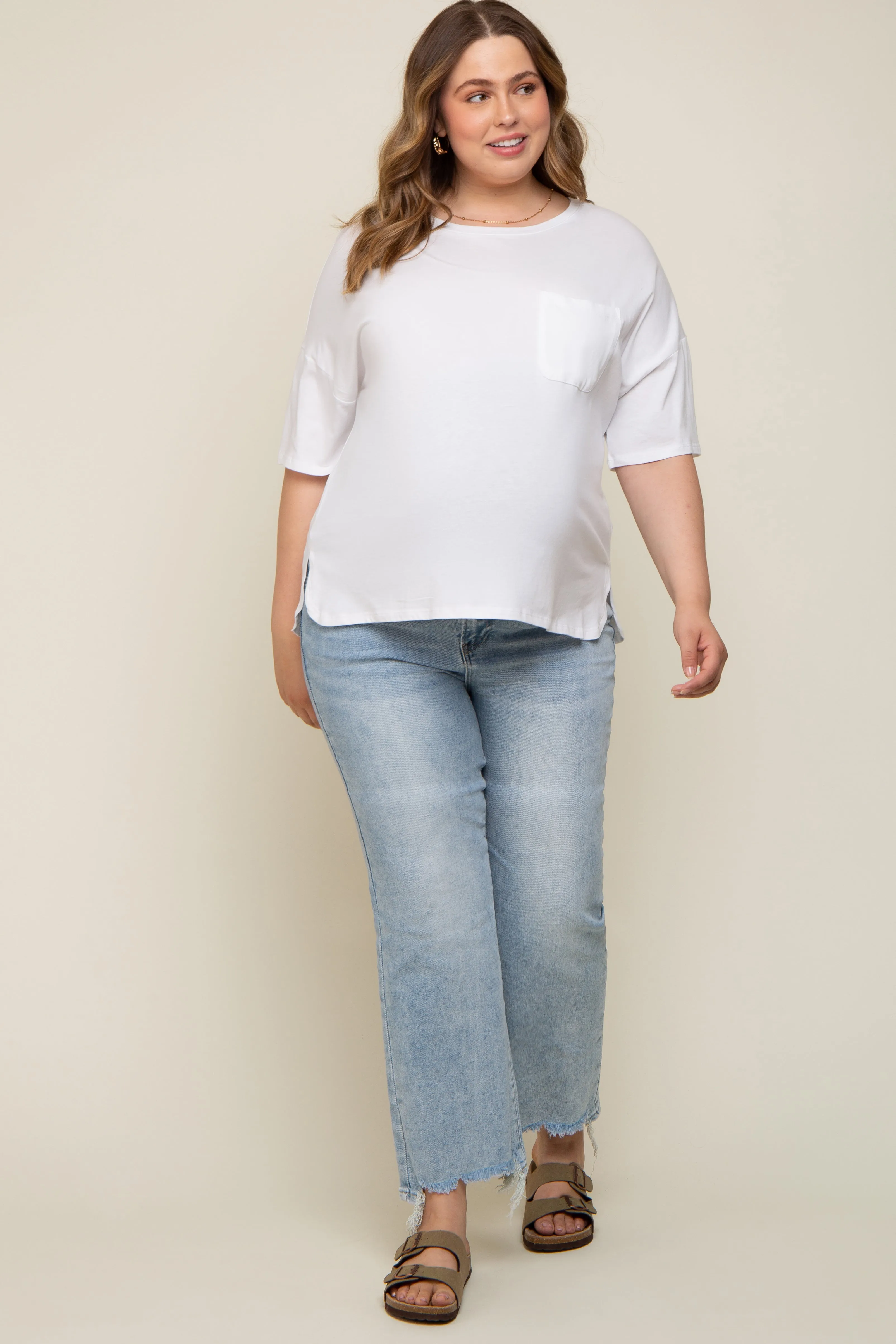 Light Blue Flare Distressed Hem Maternity Plus Jeans sold by Pinkblush product image thumbnail 5