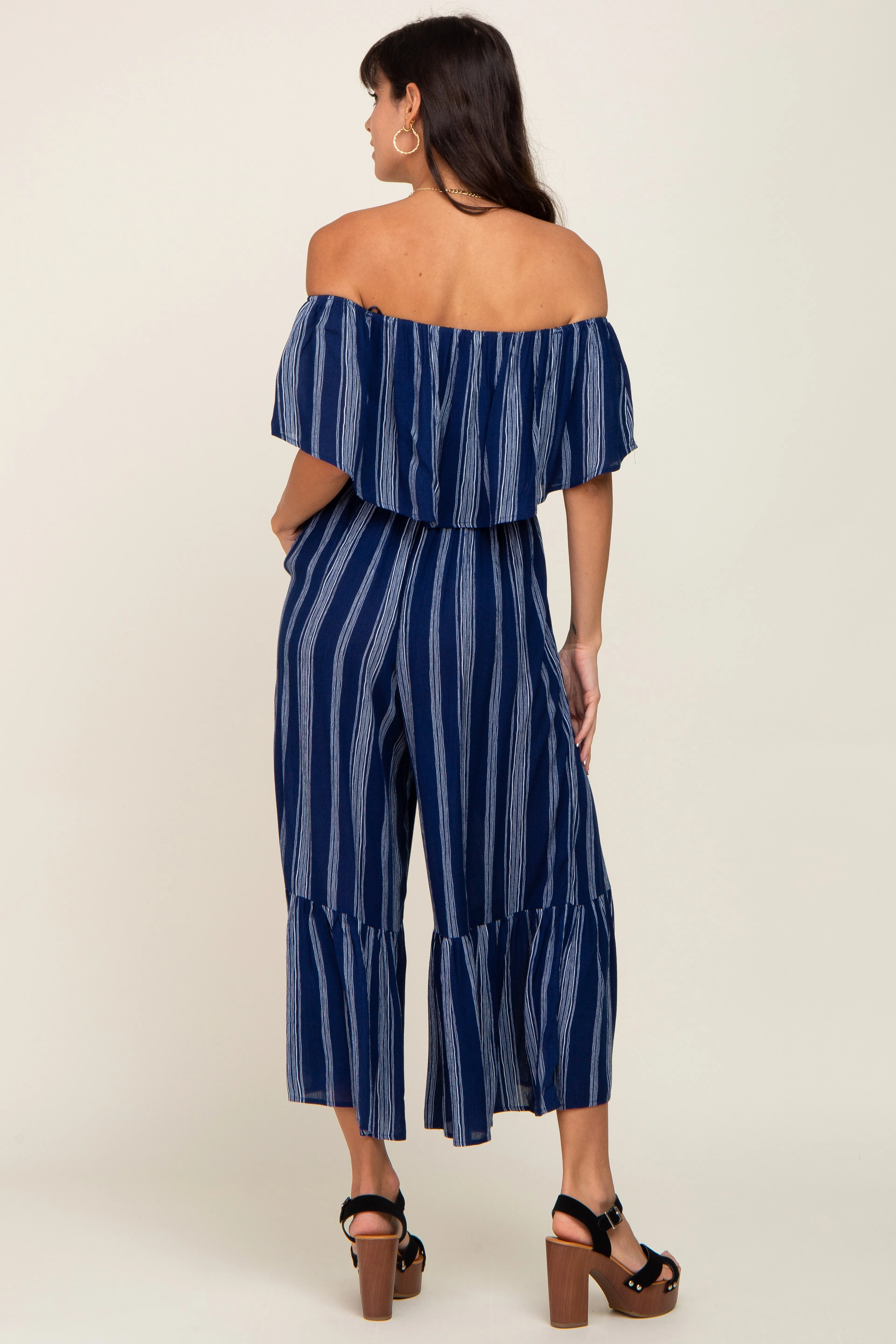 Navy Striped Off Shoulder Jumpsuit sold by Pinkblush product image thumbnail 3
