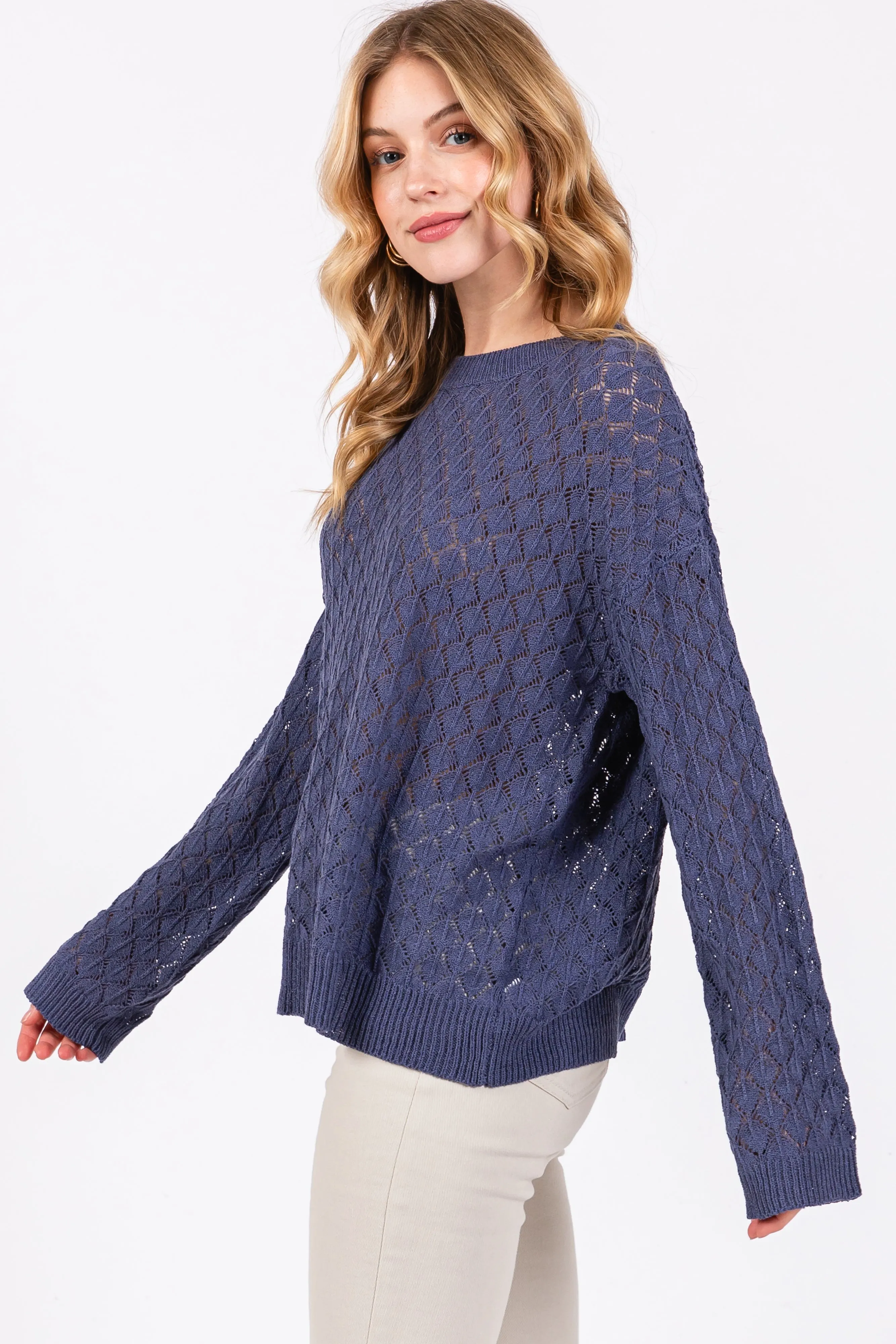 Navy Diamond Open Knit Top sold by Pinkblush product image thumbnail 2