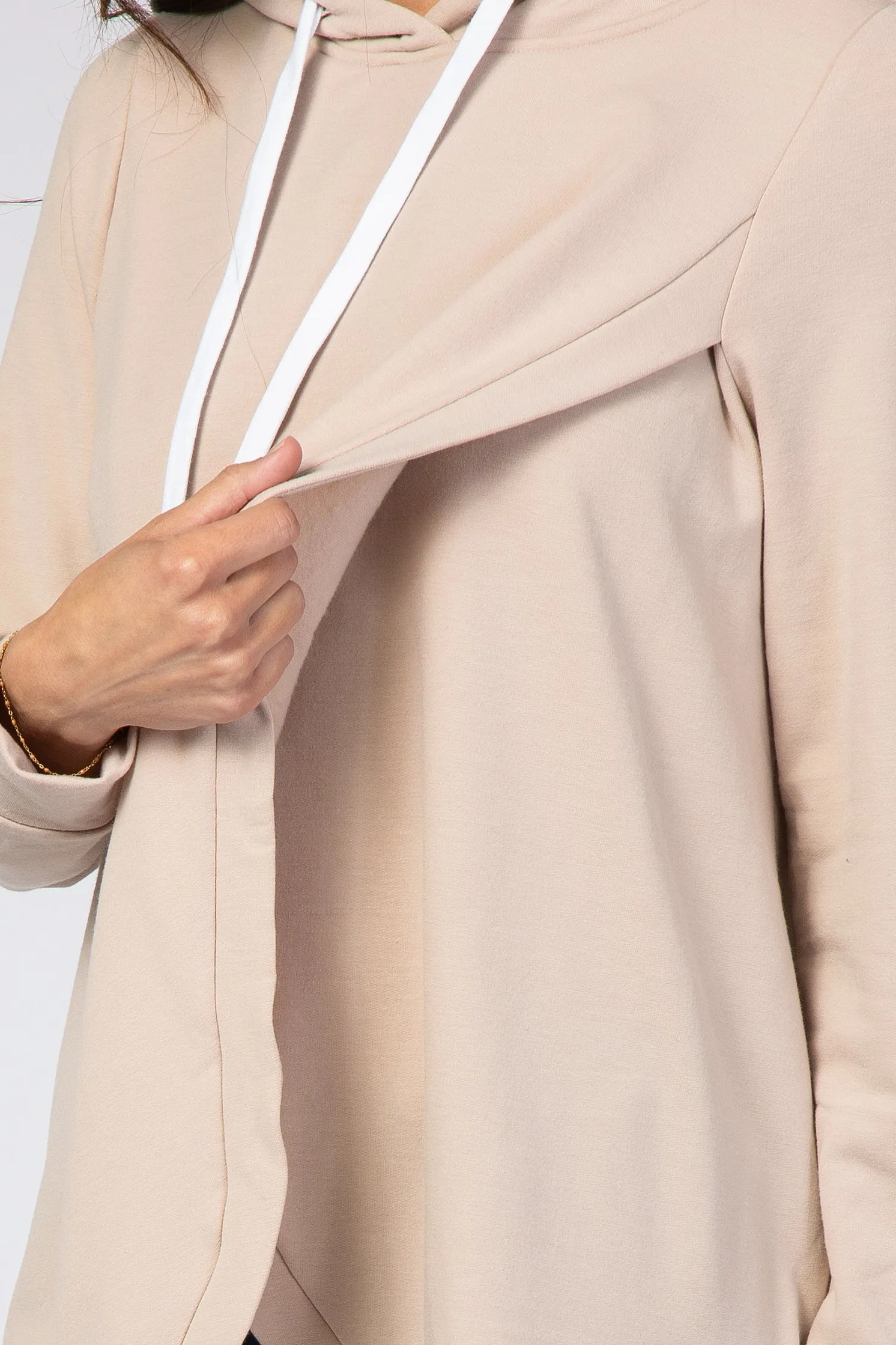 Light Taupe Layered Front Nursing Fleece Hoodie sold by Pinkblush product image thumbnail 4