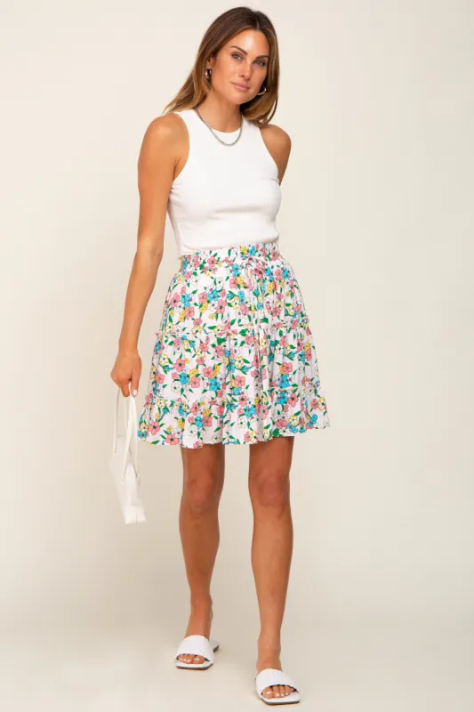 Peach Floral Tiered Mini Skirt sold by Pinkblush