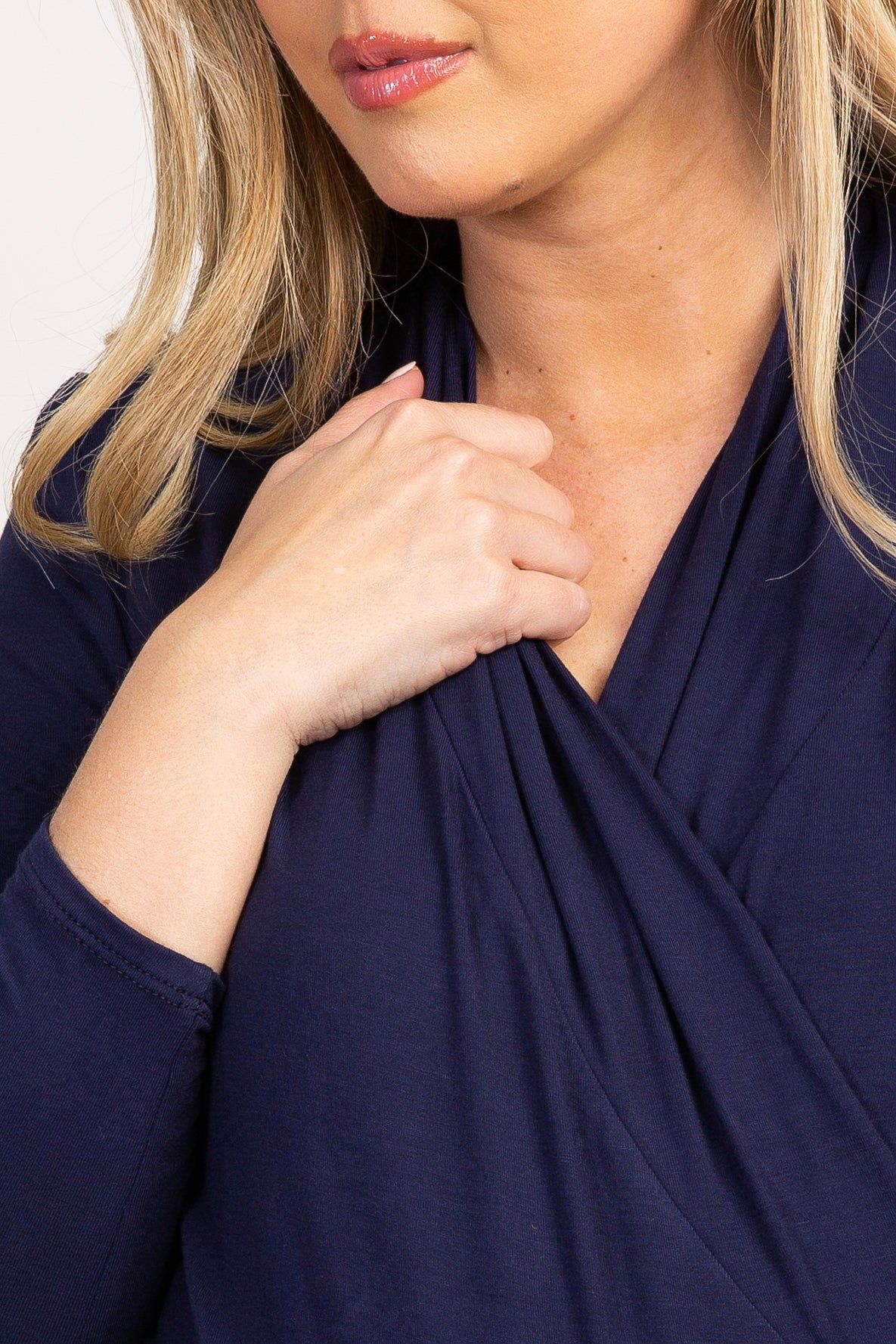 Navy Blue Long Sleeve Wrap Maternity/Nursing Top sold by Pinkblush product image thumbnail 4