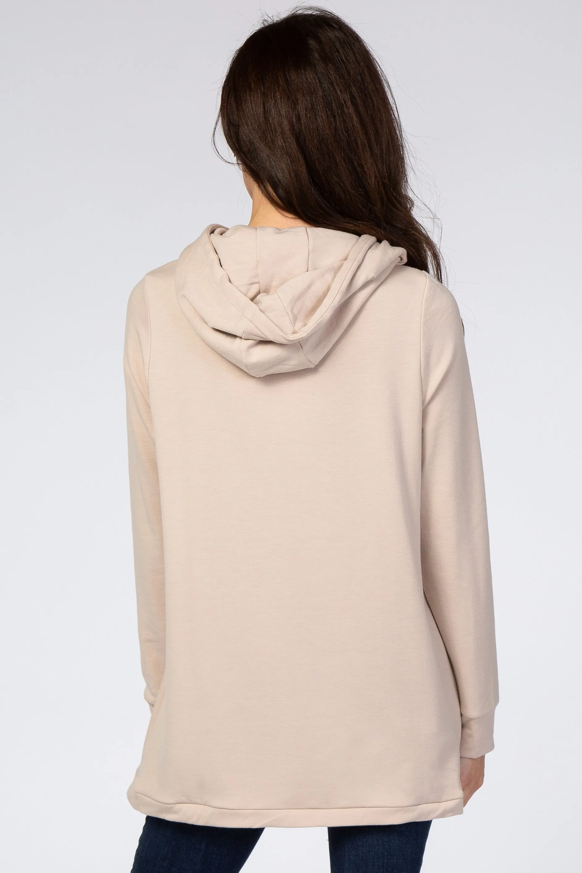 Light Taupe Layered Front Nursing Fleece Hoodie sold by Pinkblush product image thumbnail 3