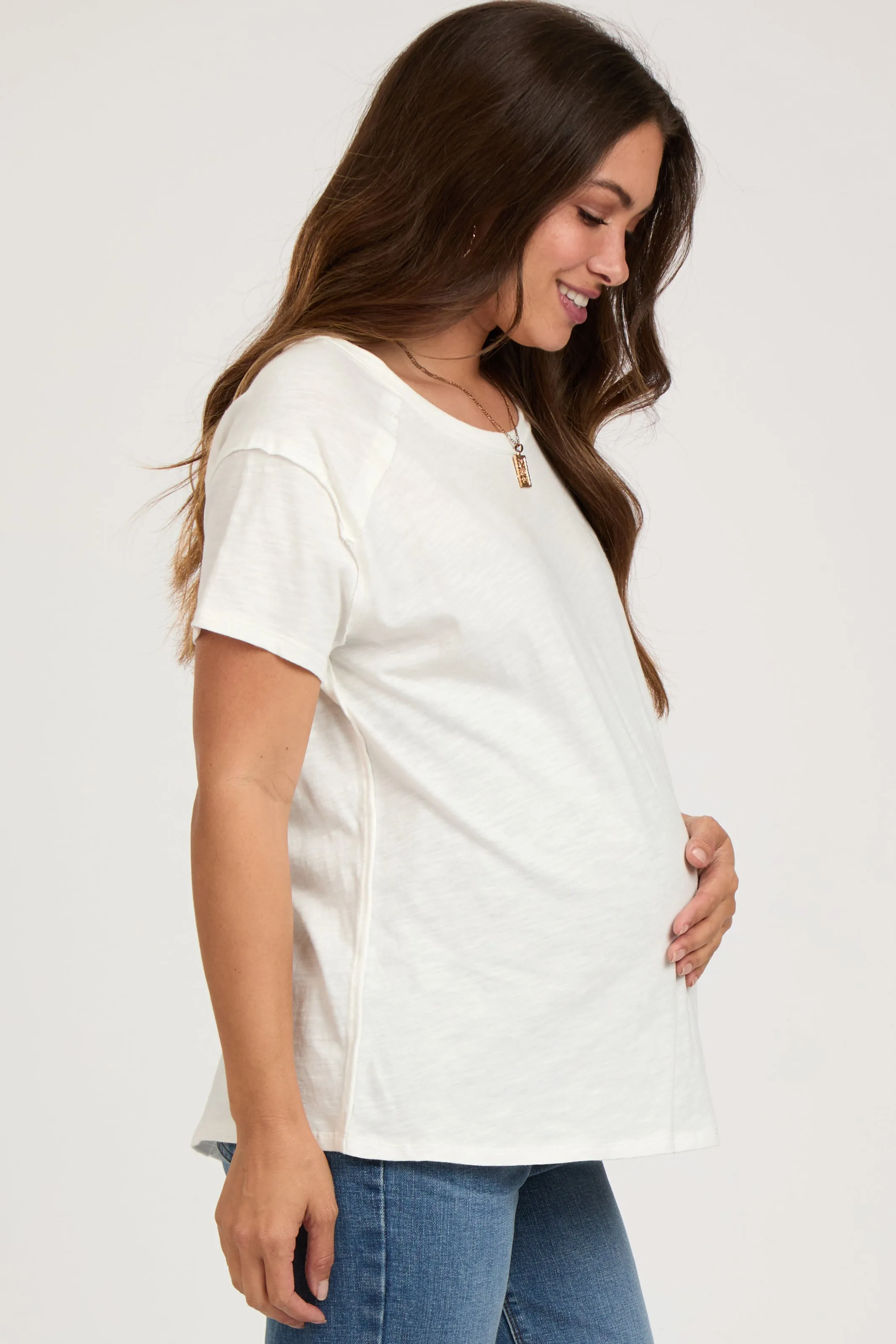 Ivory Raw Hem Maternity Short Sleeve Top sold by Pinkblush product image thumbnail 2
